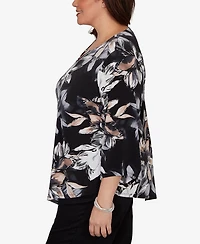 Alfred Dunner Plus Watercolor Floral Puff Printed Top