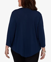 Alfred Dunner Plus Etched Plaid Diagonal Puff Printed Top