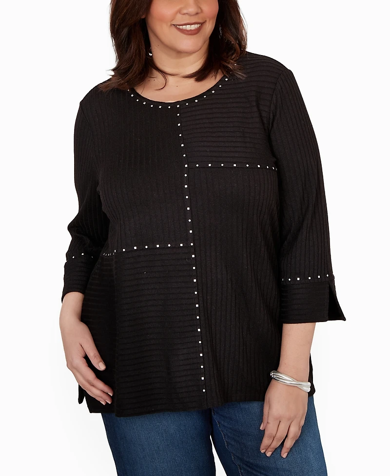 Alfred Dunner Plus Spliced Texture Metallic Studded Top