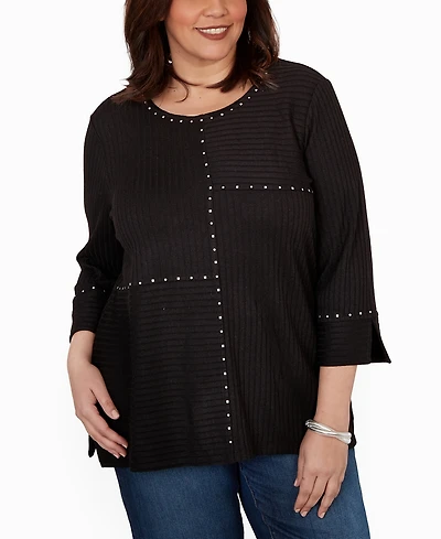 Alfred Dunner Plus Spliced Texture Metallic Studded Top