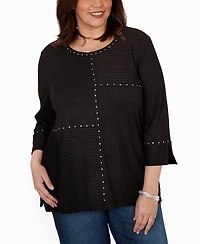 Alfred Dunner Plus Spliced Texture Metallic Studded Top