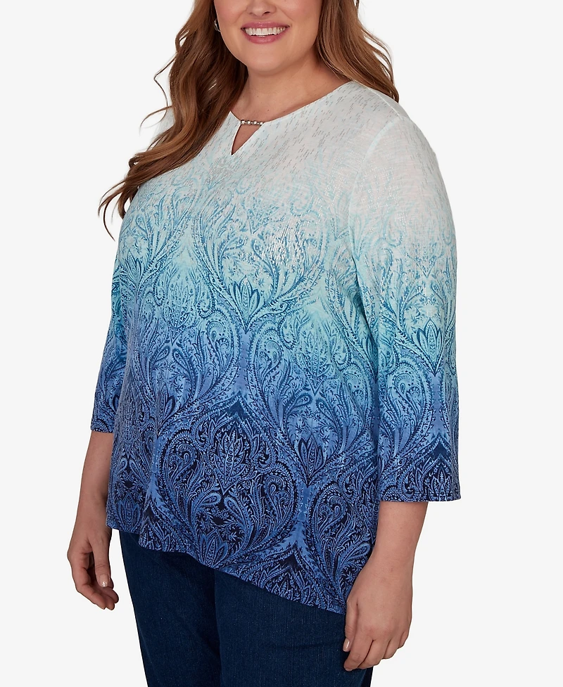 Alfred Dunner Plus Ombre Medallion Knit Top