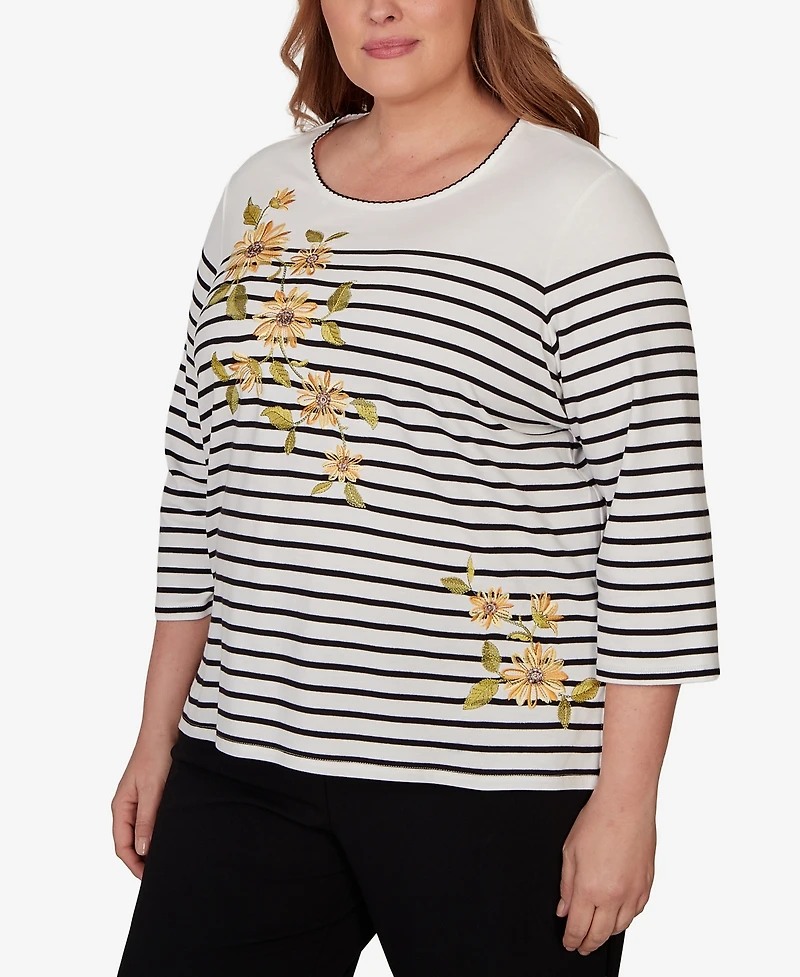 Alfred Dunner Plus Sunflower Stripe Knit Top