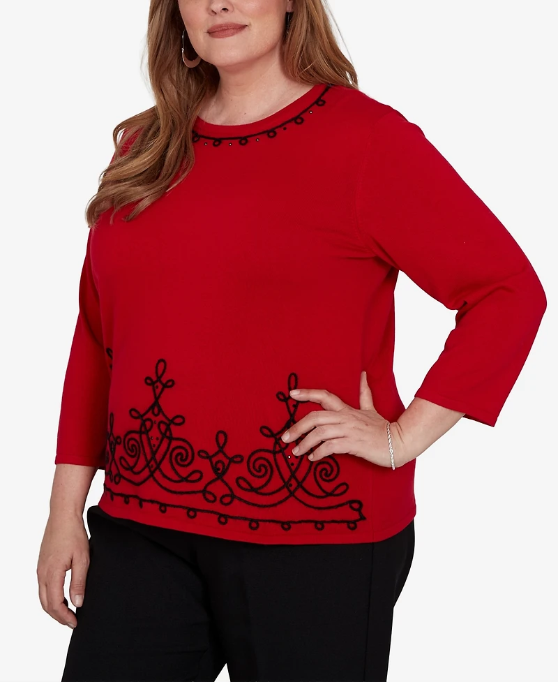 Alfred Dunner Plus Border Scroll Soutache Sweater