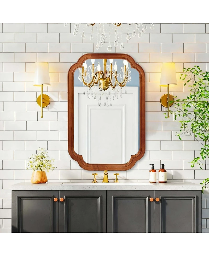 Laoties 24" x 36" Wood Wall Mirror, Bathroom Vanity Mirror with Rounded Corner Solid Frame for Entryway and Bedroom