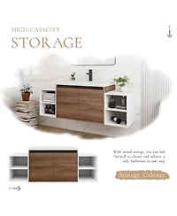 Sillysis Inch Wall Mounted Bathroom Vanity with Resin Sink Open Storage Shelves for Small Modern