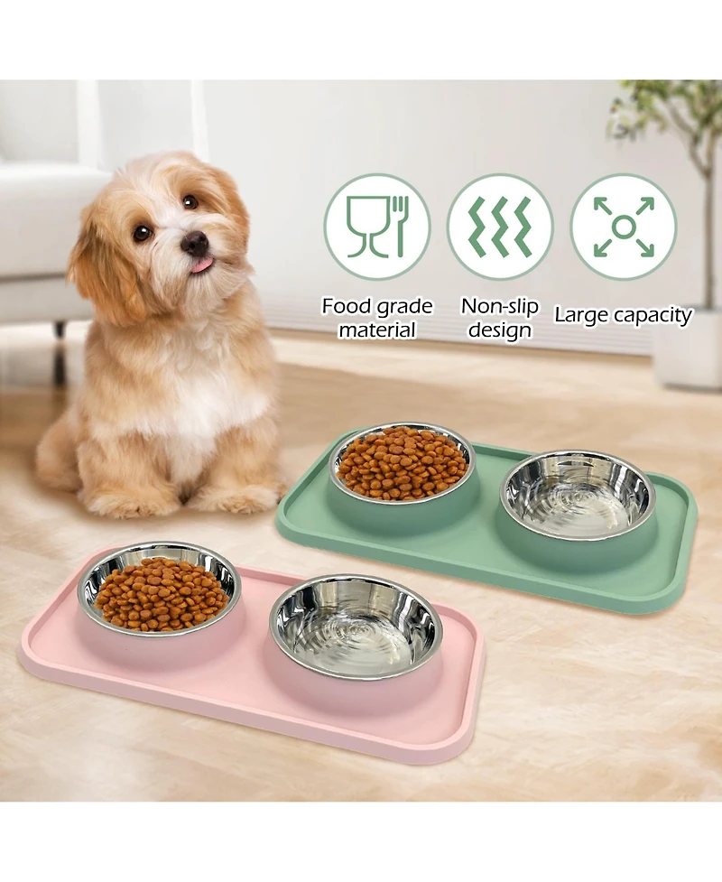 Aronkl Stainless Steel Pet Feeder Set Non-Slip Spill Proof Removable Bowls for Small Pets