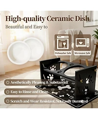 Aronkl Elevated Pet Feeding Stand Adjustable Height Angle Ceramic Bowls with Anti Splash Mat
