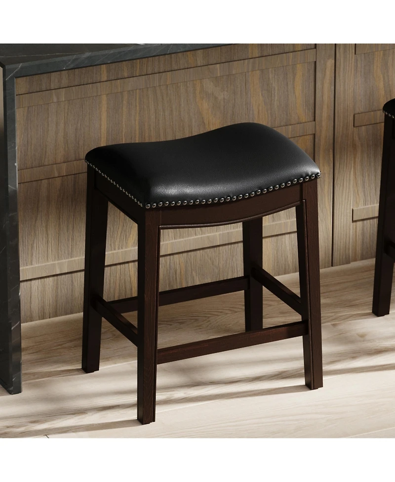 Clihome 26 Inch Counter Height Bar Stool Solid Wood Frame with Pu Leather Seat