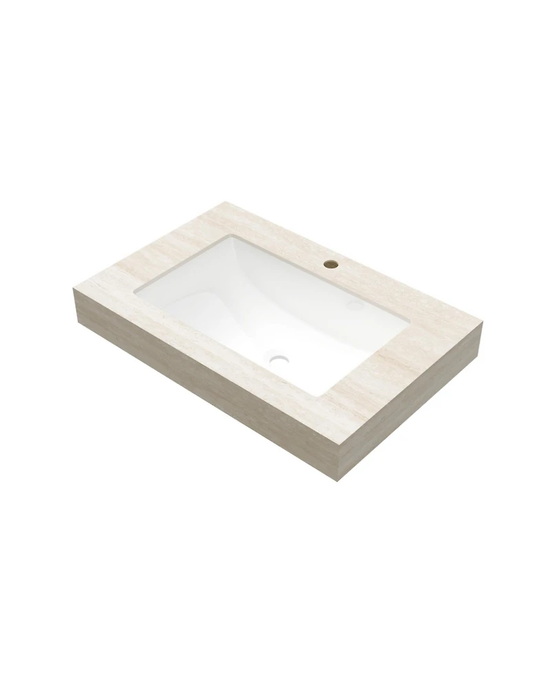 Busdays Inch Roma Travertine Pattern Sintered Stone Countertop with Undermount Ceramic Basin One Pre Drilled Faucet Hole No Cabinet