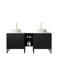 Sillysis Inch Bathroom Vanity with Double Vessel Sinks, Sintered Stone Countertop, Soft Close Doors