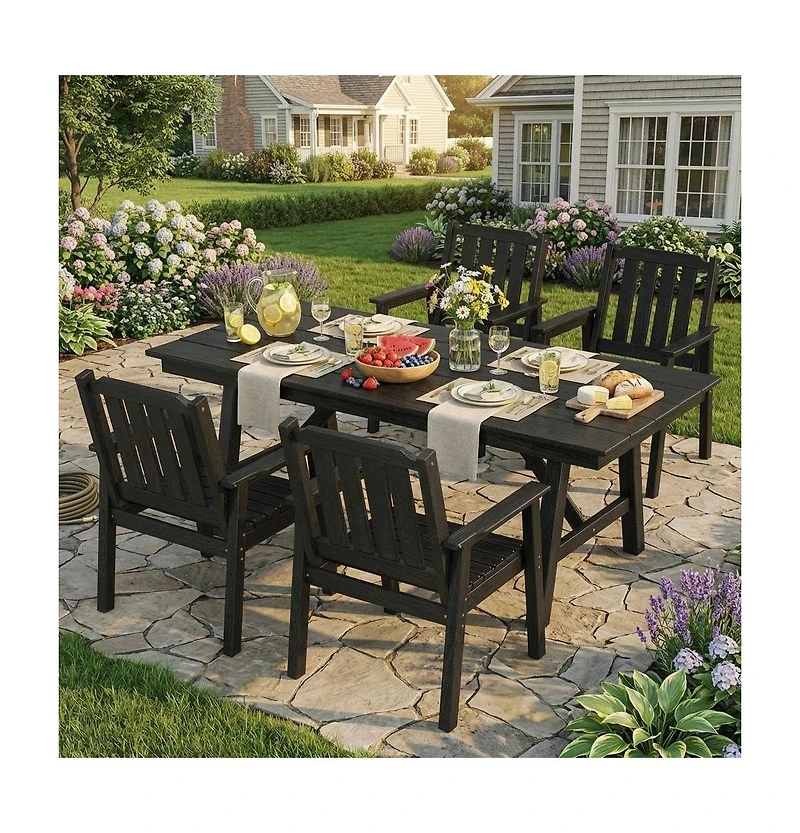 homfan Wide Seat Outdoor Patio Dining Chairs Set, All-Weather Hdpe With Back, Waterproof, Sturdy For Deck, Backyard, Poolside.