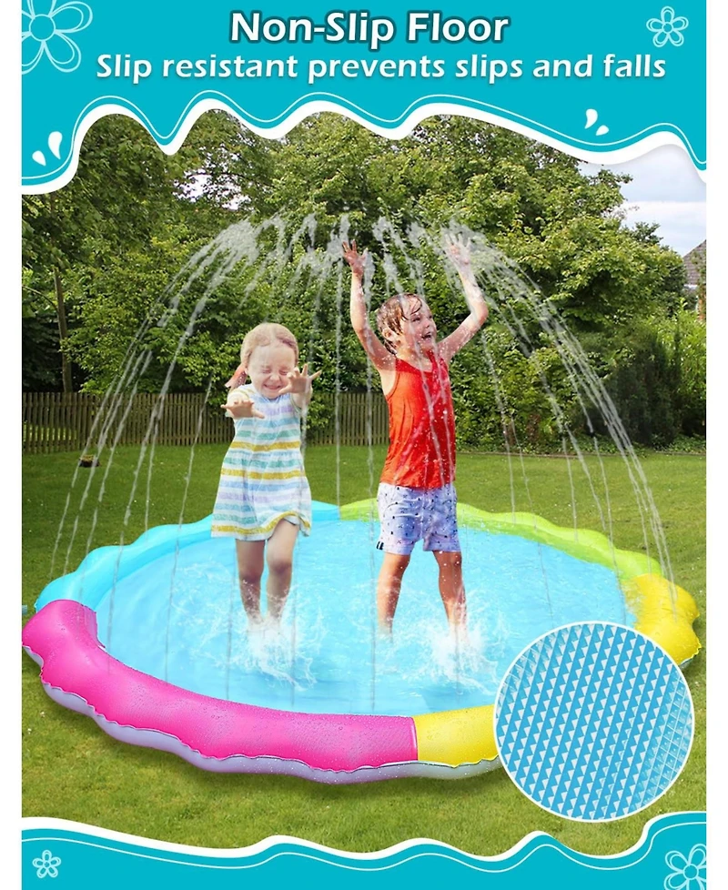 Aofar 87" Splash Pad Sprinkler Play Mat Outdoor Pool Dog Nonslip