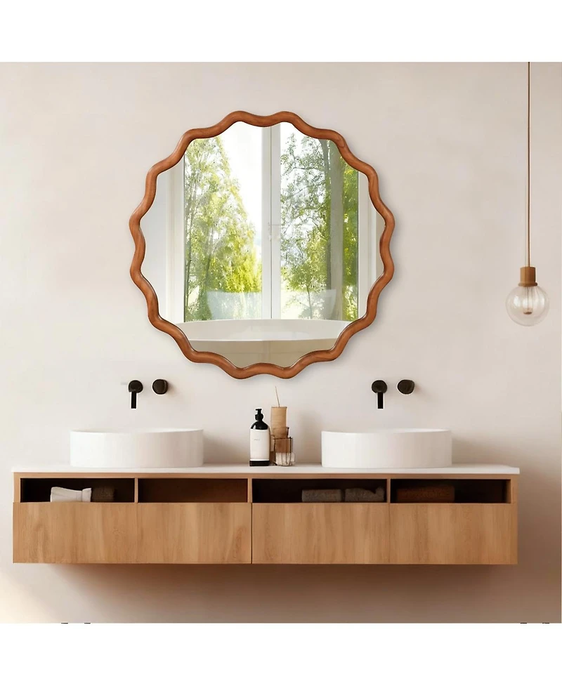 Laoties 36" Round Decorative Wall Mirror with Wavy Design for Bedroom, Bathroom