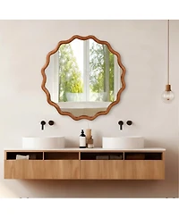 Laoties 36" Round Decorative Wall Mirror with Wavy Design for Bedroom, Bathroom