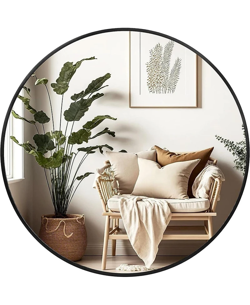 Laoties 36" Large Round Wall Mirror, Modern Decorative Metal Circle Mirror for Living Room, Entryway