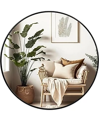 Laoties 36" Large Round Wall Mirror, Modern Decorative Metal Circle Mirror for Living Room, Entryway