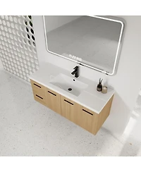 Sillysis 48 Inch Wall Mounted Bathroom Vanity with Resin Sink, 3 Doors 2 Drawers, Modular Storage for Modern Bathrooms
