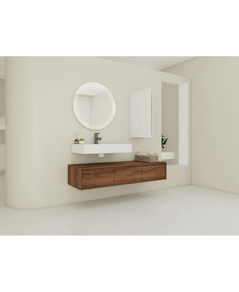 Sillysis 59 Inch Wall Mounted Bathroom Vanity Set with Resin Sink, Soft Close Drawers, Side Cabinet, Modern Floating Storage Solution