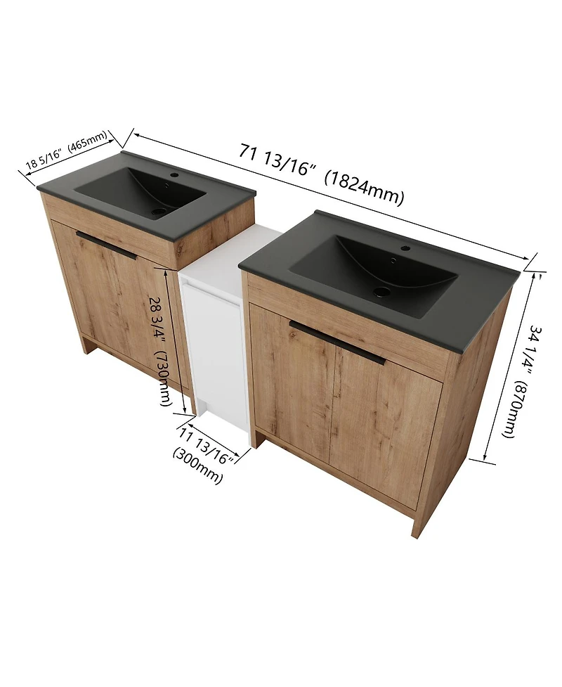Sillysis Inch Freestanding Double Bathroom Vanity Set with Ceramic Sinks, Plywood Cabinets