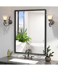 Laoties Modern Floating Glass Wall Mirror, Matte Black Bathroom Vanity Mirror with Aluminum Frame