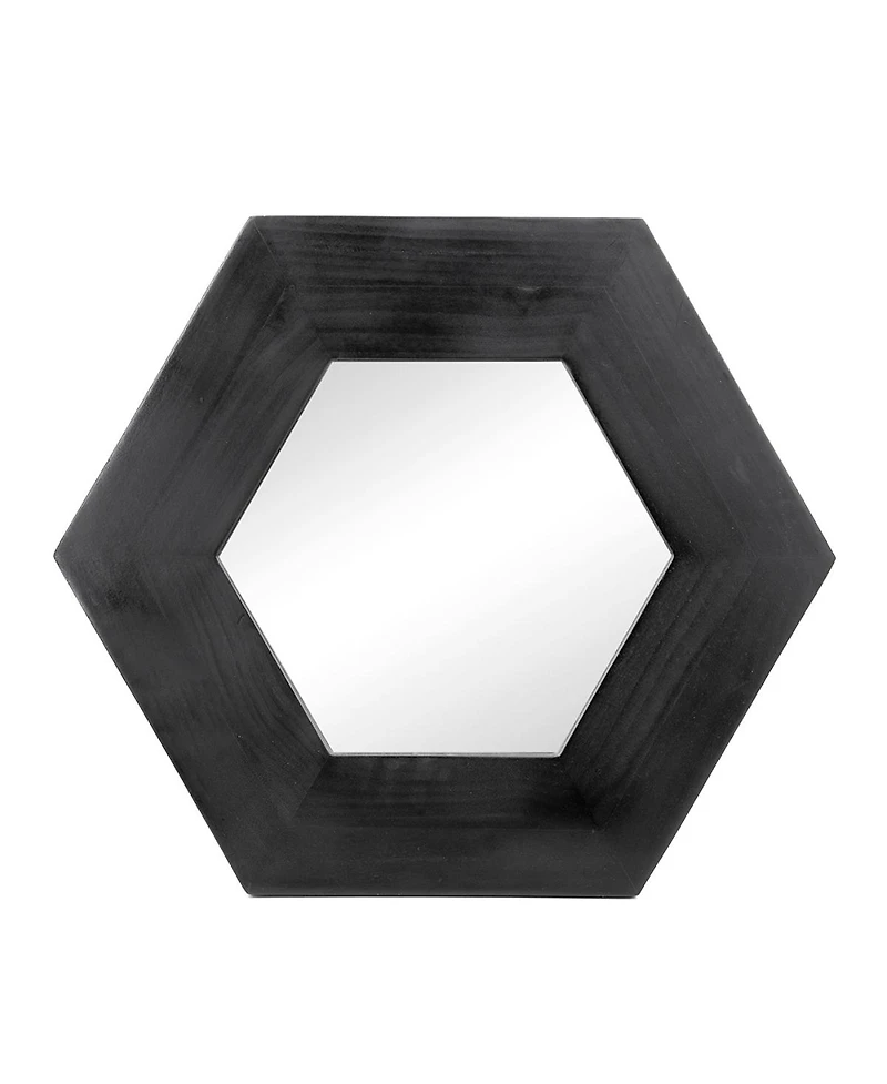 Laoties 18.5" Hexagon Wall Mirror, Geometric Teak Wood Accent Mirror for Entryway, Bedroom and Gallery