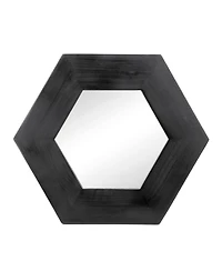 Laoties 18.5" Hexagon Wall Mirror, Geometric Teak Wood Accent Mirror for Entryway, Bedroom and Gallery