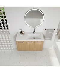 Sillysis 36 Inch Wall Mounted Bathroom Vanity with Resin Sink Top, Soft Close Doors, Space Saving Design for Modern Bathrooms