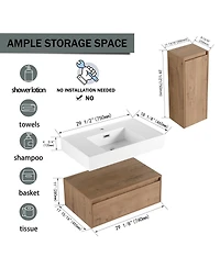 Sillysis 29.5 Inch Wall Mounted Modern Bathroom Vanity with Resin Sink, Soft Close Drawer