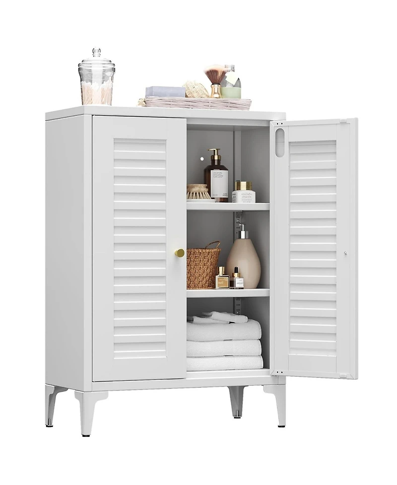Boyel Living Metal Bathroom Floor Cabinet w/ Doors, Freestanding Organizer with 2 Adjustable Shelves and Legs