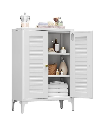 Boyel Living Metal Bathroom Floor Cabinet w/ Doors, Freestanding Organizer with 2 Adjustable Shelves and Legs