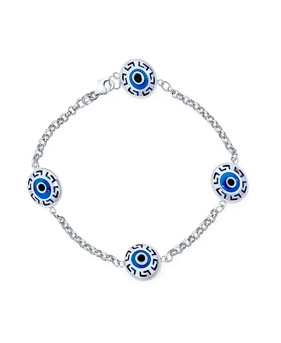 Bling Jewelry Turkish Protection Evil Eye Multi Charms Bracelet with Greek Motif .925 Sterling Silver 7.5inch