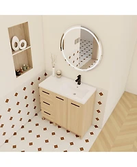 Sillysis 36 Inch Freestanding Bathroom Vanity with 3 Drawer Cabinet, Integrated Resin Sink, Soft-Close Doors and Adjustable Storage
