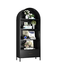 Boyel Living Metal Arched Bookcase Cabinet with Drawer, Tall Bookshelf and Adjustable Shelves for Home Office
