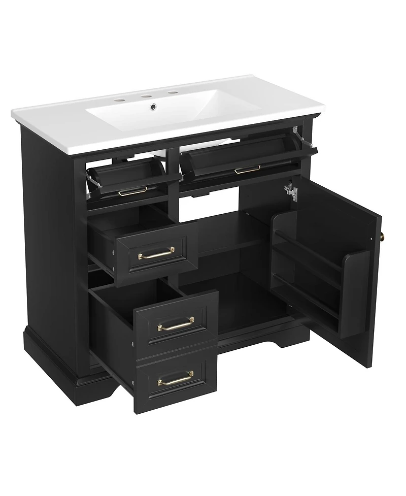 Sillysis 36 Inch Freestanding Bathroom Vanity with Ceramic Sink, 4 Soft Close Drawers, Adjustable Storage Shelf