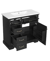 Sillysis 36 Inch Freestanding Bathroom Vanity with Ceramic Sink, 4 Soft Close Drawers, Adjustable Storage Shelf