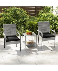 Costway 3 Pieces Patio Furniture Set with Seat Cushions and Tempered Glass Tabletop