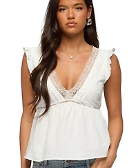 Edikted Women's Meadow Linen Look Lacey Top