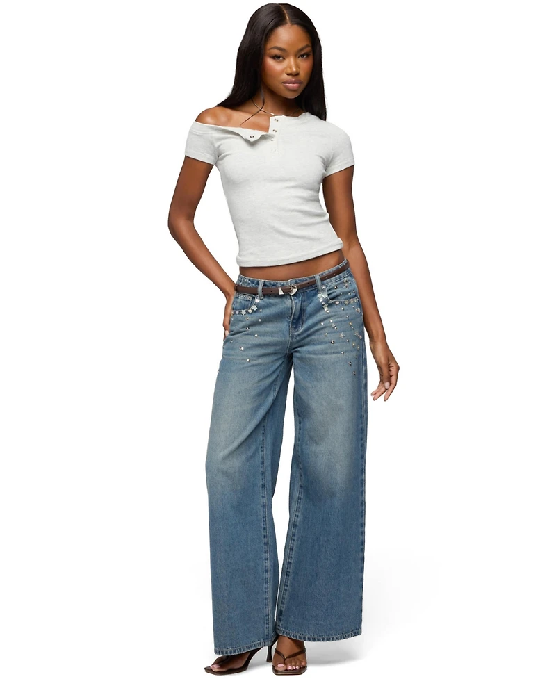 Edikted Women's Jubilee Off Shoulder Henley Top