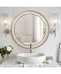 Laoties Round Farmhouse Wall Mirror, Wood