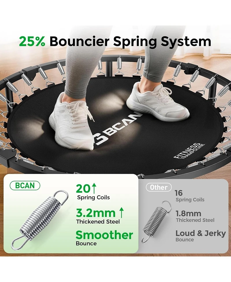 Bcan SP3 Foldable Mini Trampoline with U Shape Adjustable Foam Handle 48 Inch Adult Rebounder Trampoline Home Fitness Workout Max Load 440LBS