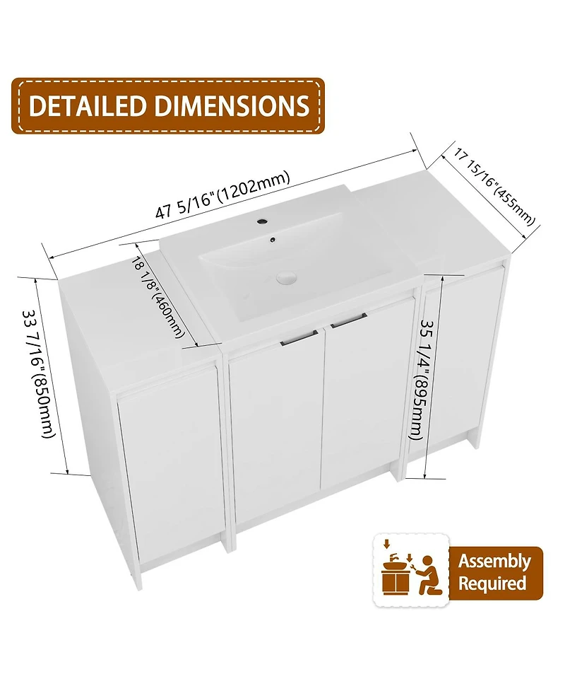 Sillysis 47 Inch Freestanding Bathroom Vanity with Resin Sink, Soft Close Doors, Water-Resistant, Double Storage Cabinets