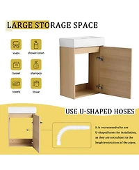 Sillysis 16 Inch Wall Mounted Bathroom Vanity with Ceramic Sink, Soft Close Door, Modern Floating Cabinet for Small Spaces