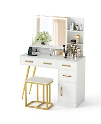 Volenca Lighted Vanity Set with Mirror, Adjustable Brightness, and Stool, 54-inches Tall