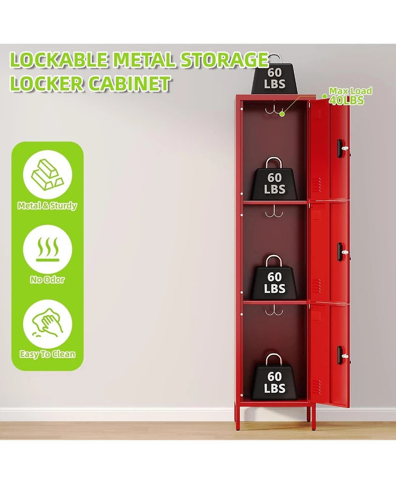 Boyel Living Metal Locker with Hooks and Ventilation, Lockable Storage Cabinet with Keys and Card Slot for Gym School Office