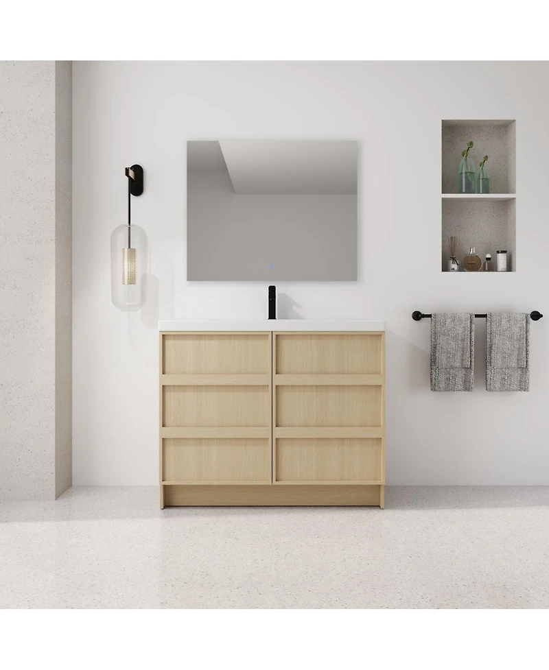 Sillysis Modern Bathroom Vanity with Resin Sink, Soft Close Doors, Adjustable Shelf, Water-Resistant Cabinet, 35/42/47 inch