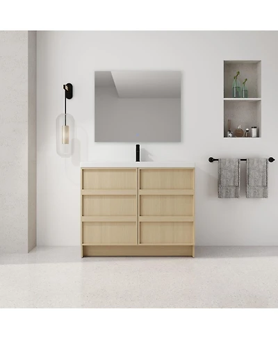 Sillysis Modern Bathroom Vanity with Resin Sink, Soft Close Doors, Adjustable Shelf, Water-Resistant Cabinet, 35/42/47 inch