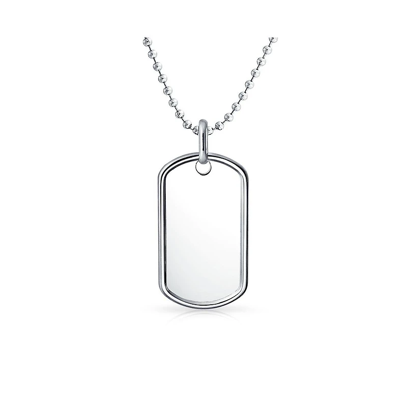 Bling Jewelry Men's Army Dog Tag Blank Pendant Necklace Large .925 Sterling Silver with Ball Chain 20 inch