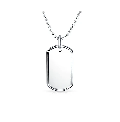 Bling Jewelry Men's Army Dog Tag Blank Pendant Necklace Large .925 Sterling Silver with Ball Chain 20 inch