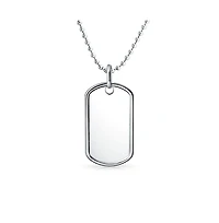 Bling Jewelry Men's Army Dog Tag Blank Pendant Necklace Large .925 Sterling Silver with Ball Chain 20 inch